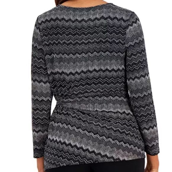NWT Women's Metallic Side-Tie 3/4-Sleeve Top - Black Multi Size 2X - Picture 2 of 8